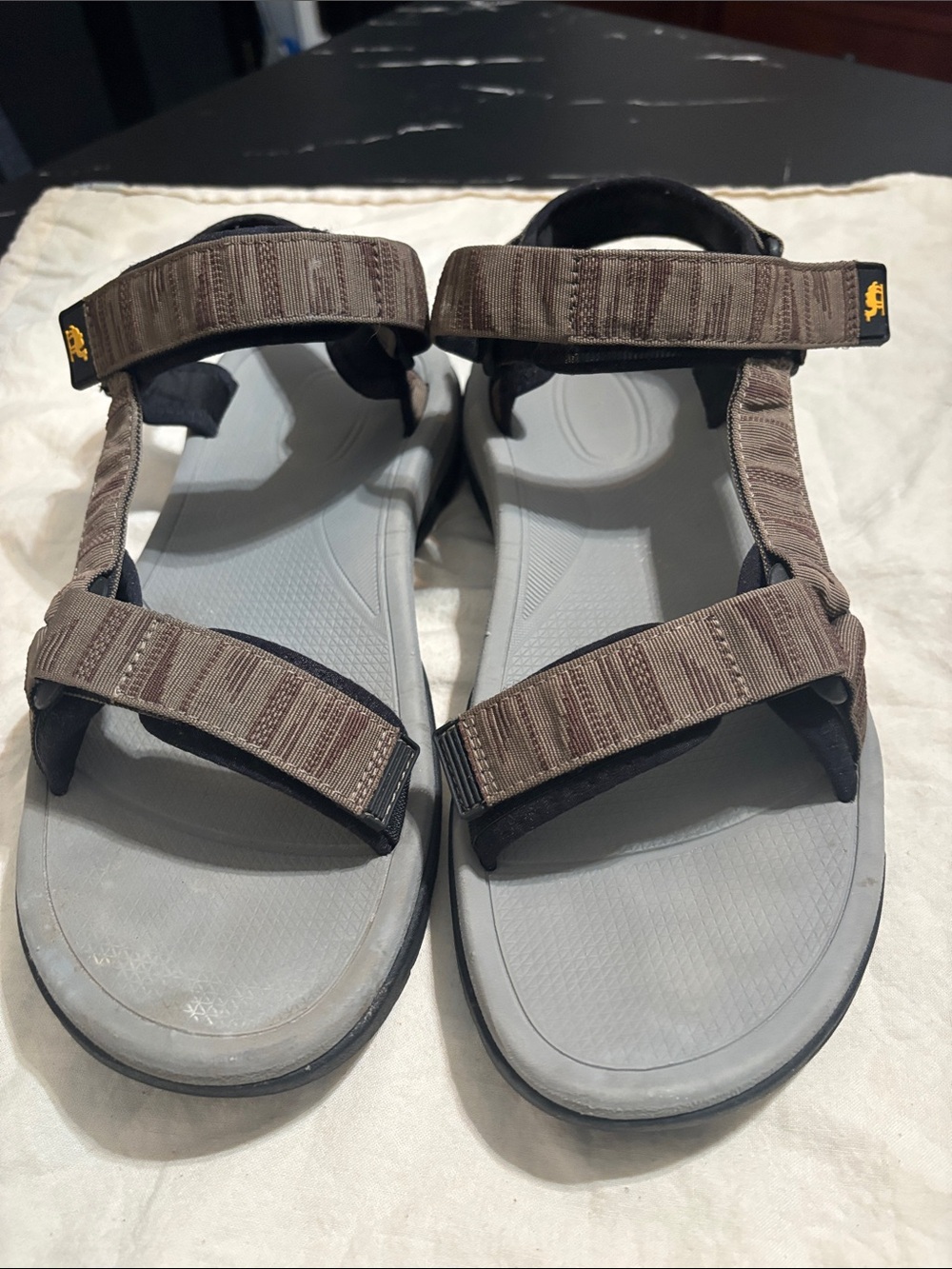 Men's Brown Adjustable Strap Sandals with Gray Footbed